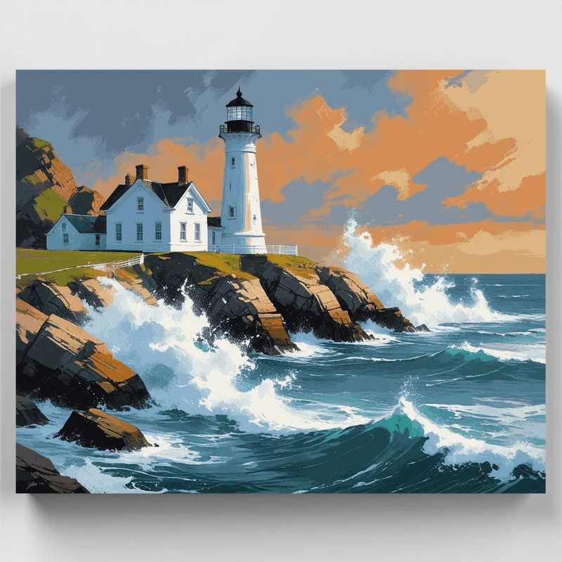 Dramatic Coastal Lighthouse Storm - Paint by Numbers Kit