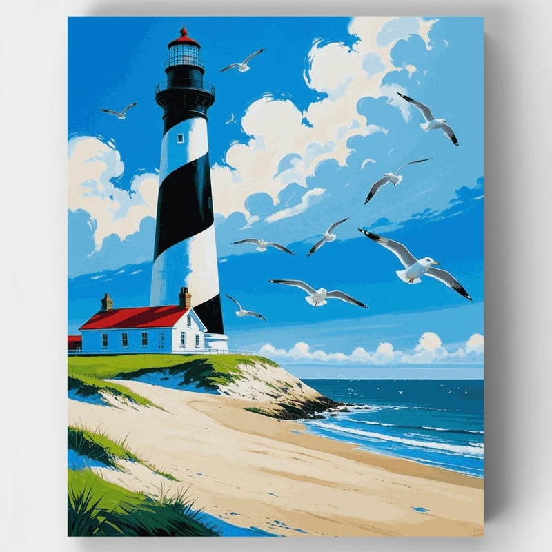 Coastal Lighthouse with Seagulls - Paint by Numbers Kit