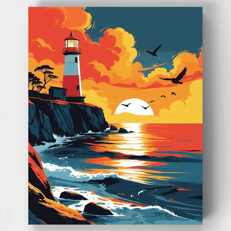 Lighthouse Sunset Seascape - Paint by Numbers Kit