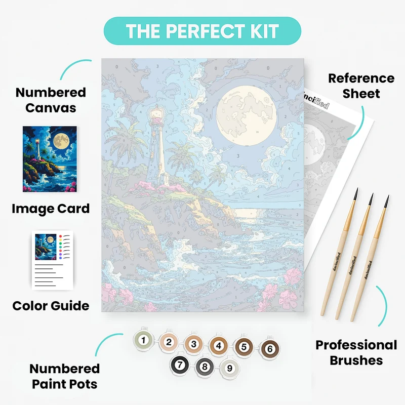 Moonlit Lighthouse Paradise - Paint by Numbers Kit