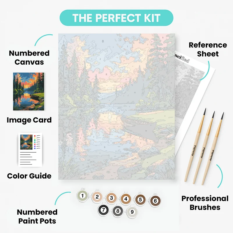 Tranquil Lake Sunset with Canoe - Paint by Numbers Kit