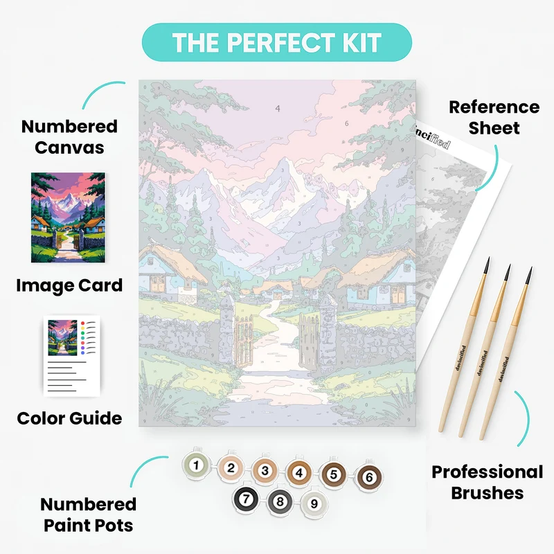Mountain Village Sunset - Paint by Numbers Kit