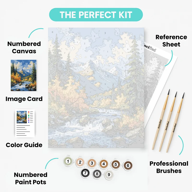 Mountain Stream Autumn Landscape - Paint by Numbers Kit