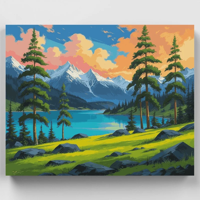 Mountain Lake Wilderness Sunset - Paint by Numbers Kit