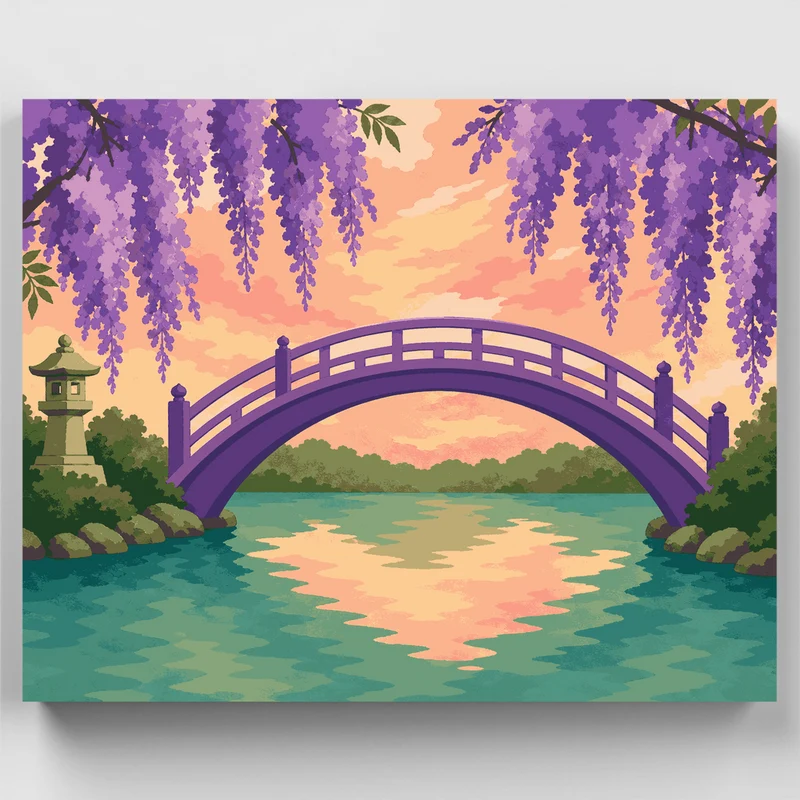 Wisteria Garden Bridge at Sunset - Paint by Numbers Kit