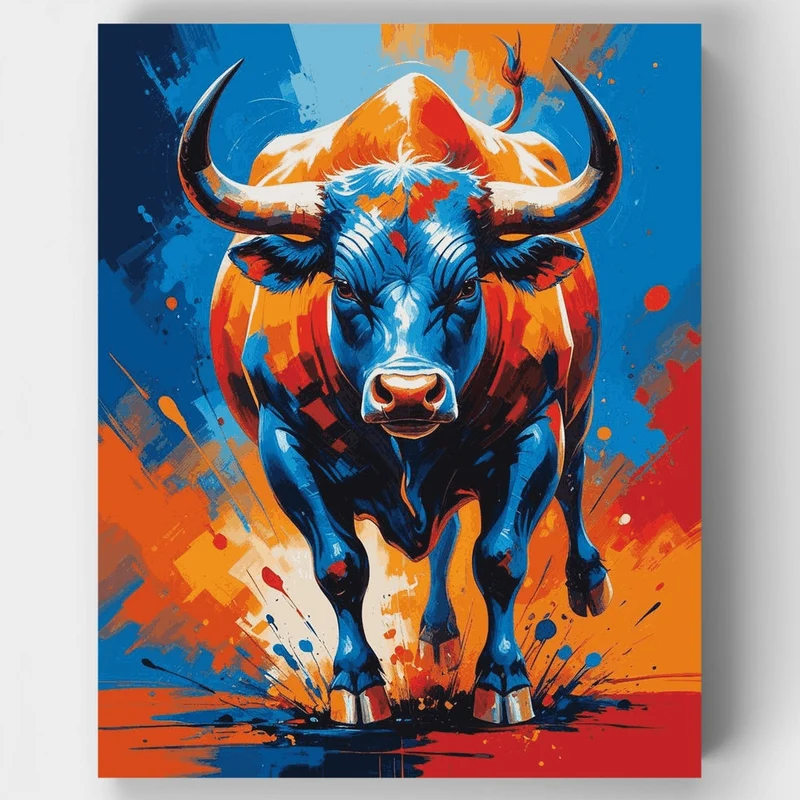 Charging Blue Bull - Paint by Numbers Kit