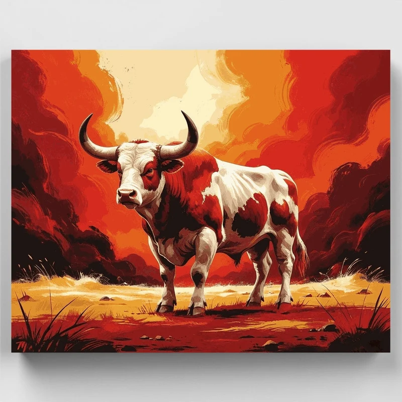 Majestic Bull in Fiery Sunset - Paint by Numbers Kit