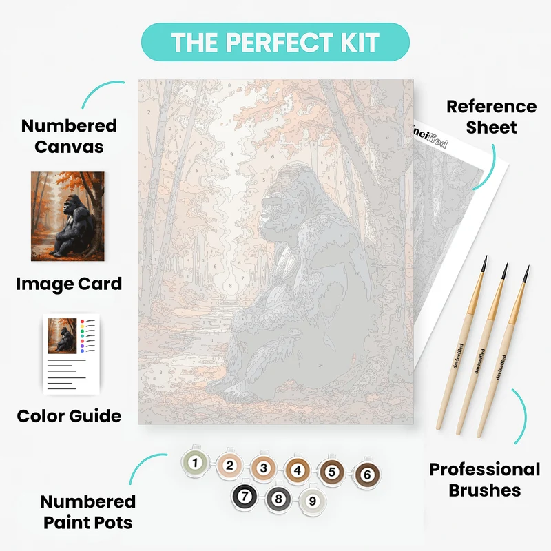 Contemplative Gorilla in Autumn Forest - Paint by Numbers Kit