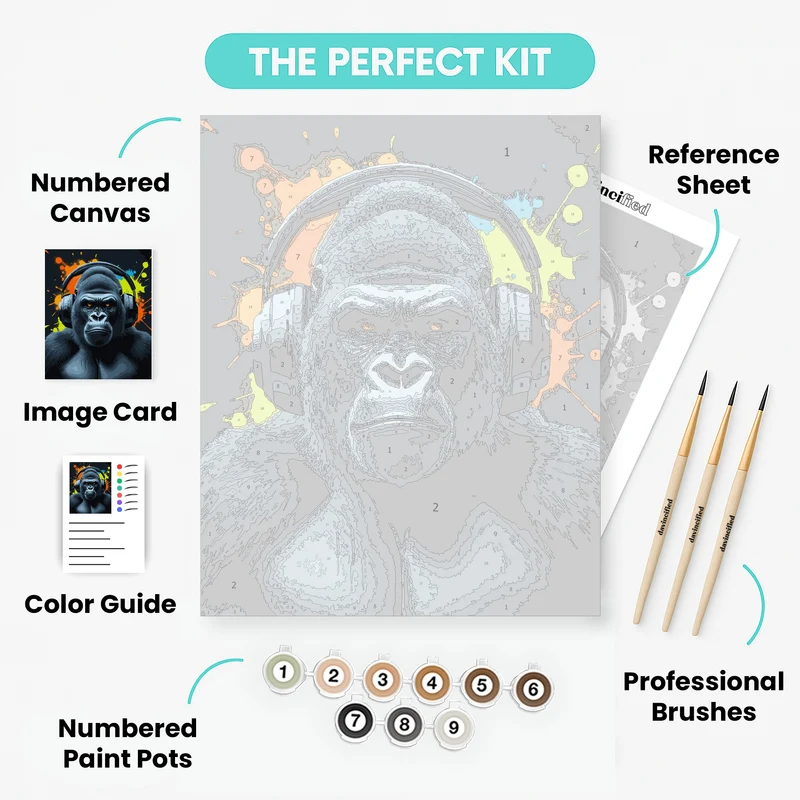 Gorilla with Headphones - Paint by Numbers Kit