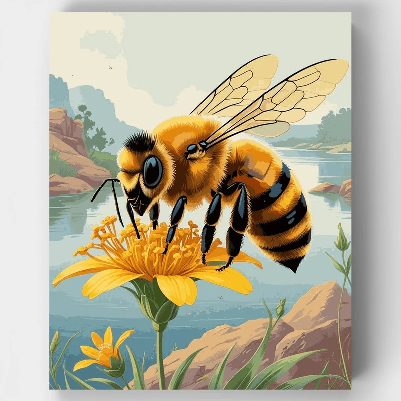 Bee Pollinating Yellow Flower - Paint by Numbers Kit
