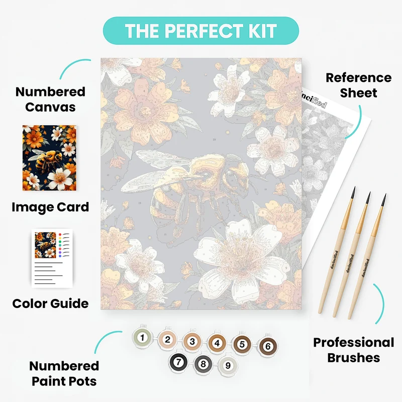Fuzzy Bee in Blooming Garden - Paint by Numbers Kit