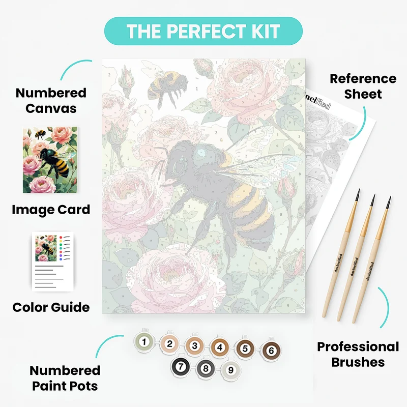 Bumblebees and Pink Roses - Paint by Numbers Kit
