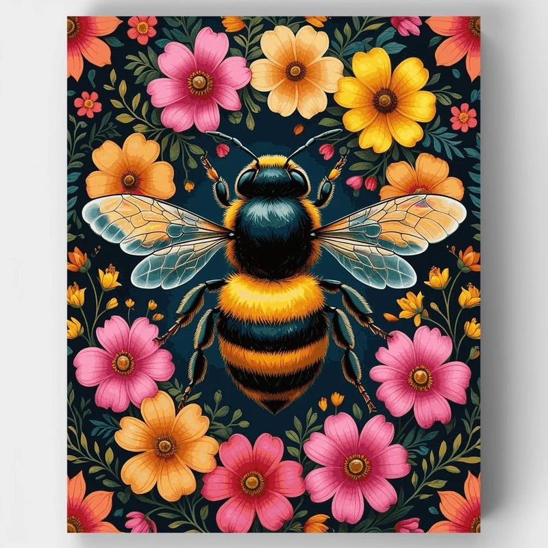 Vibrant Bumblebee with Floral Garden - Paint by Numbers Kit