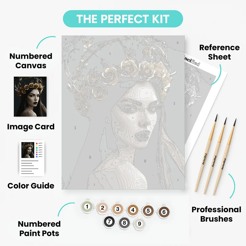 Gothic Portrait with Golden Roses Crown - Paint by Numbers Kit