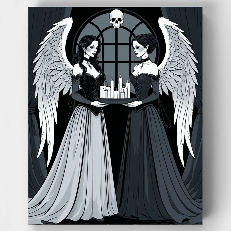 Gothic Twin Angels with Candles - Paint by Numbers Kit