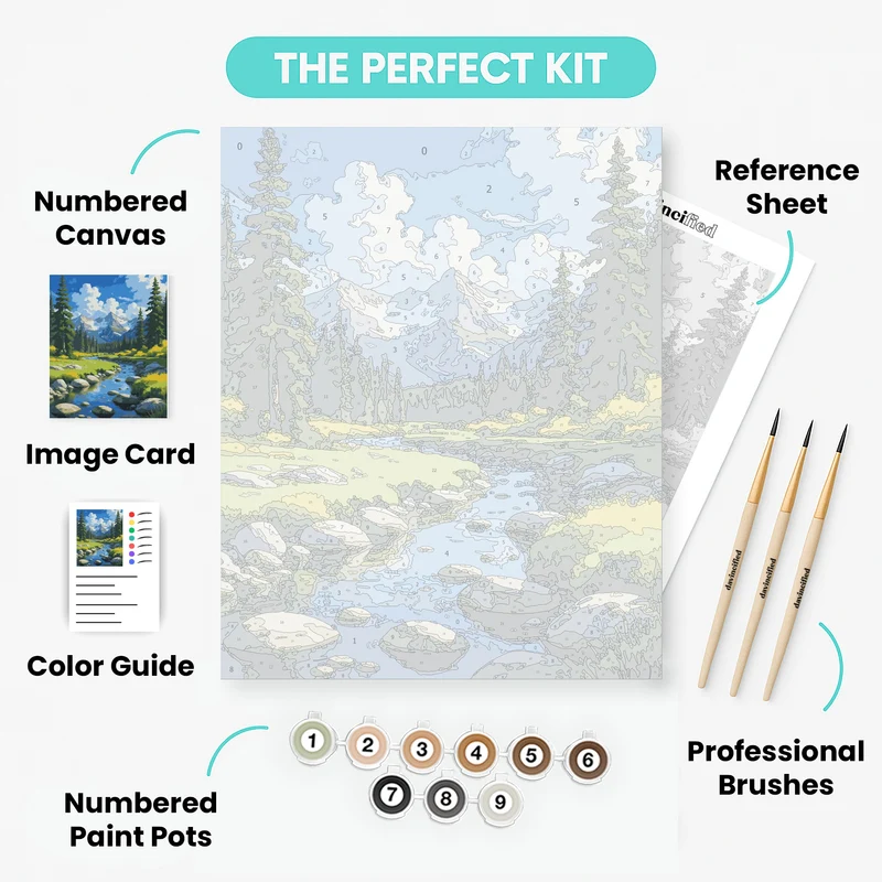 Mountain Stream Valley Landscape - Paint by Numbers Kit