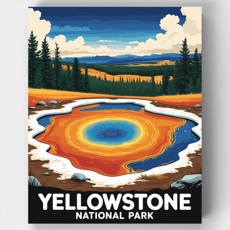 Yellowstone Hot Springs Landscape - Paint by Numbers Kit