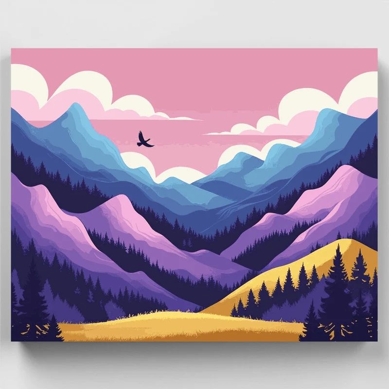 Dreamy Mountain Valley at Sunset - Paint by Numbers Kit