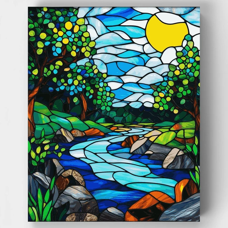 Stained Glass Forest Stream - Paint by Numbers Kit