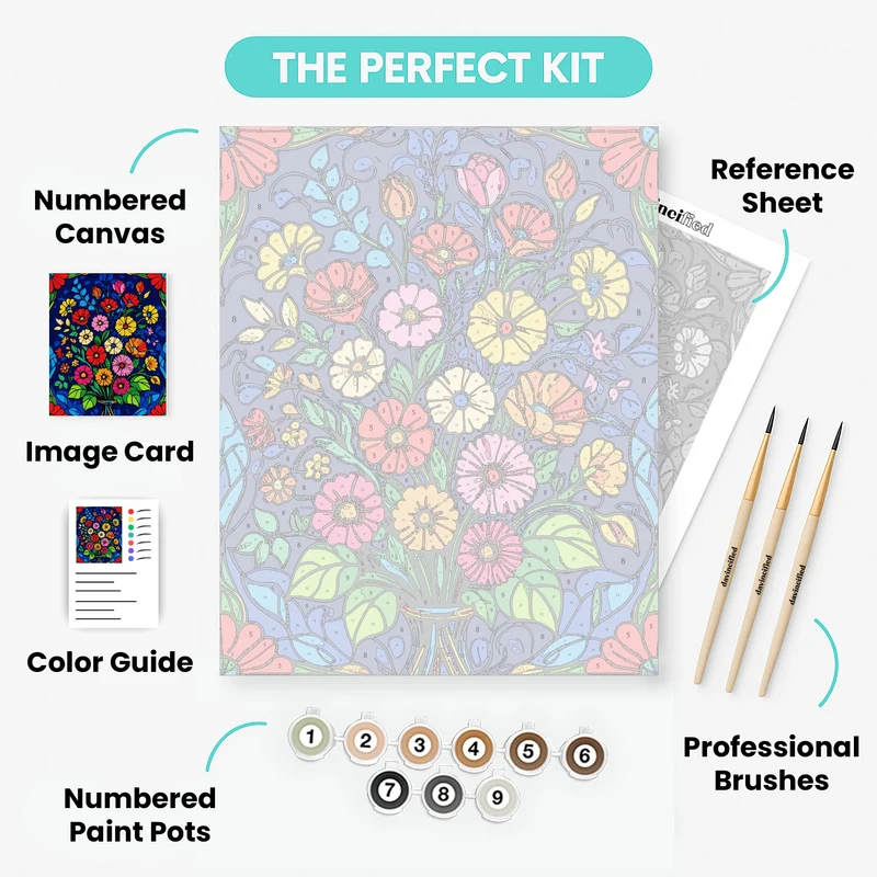 Vibrant Stained Glass Floral Bouquet - Paint by Numbers Kit