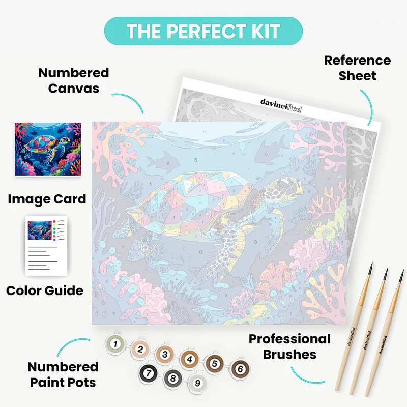 Colorful Sea Turtle in Coral Reef - Paint by Numbers Kit