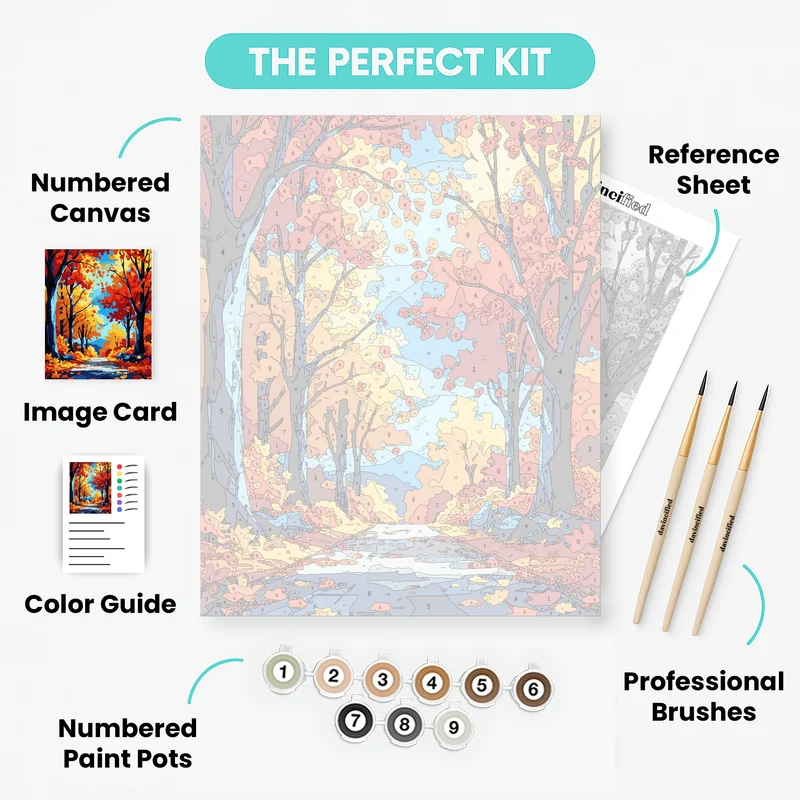 Vibrant Autumn Forest Canopy Path - Paint by Numbers Kit