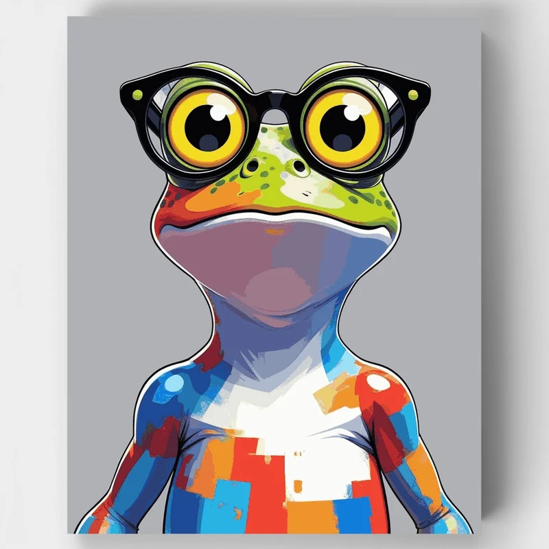 Colorful Frog with Glasses - Paint by Numbers Kit