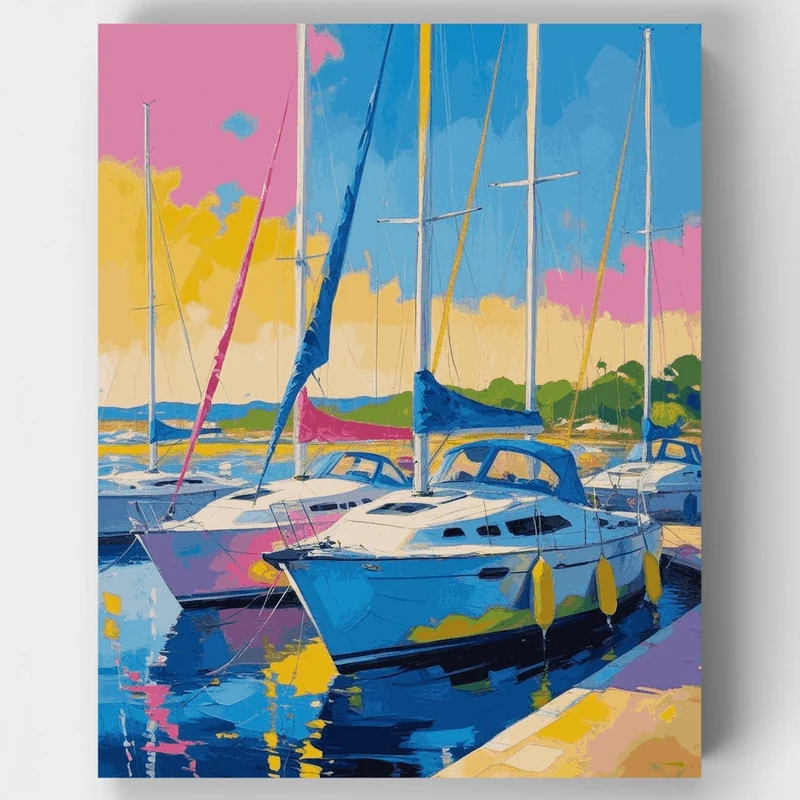 Colorful Marina Sailboats - Paint by Numbers Kit