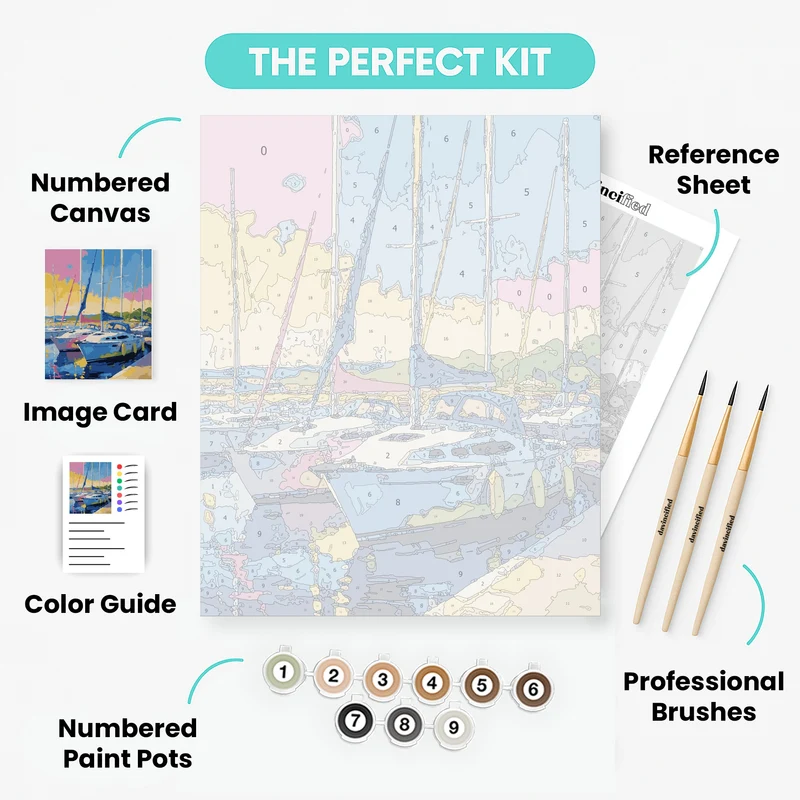 Colorful Marina Sailboats - Paint by Numbers Kit