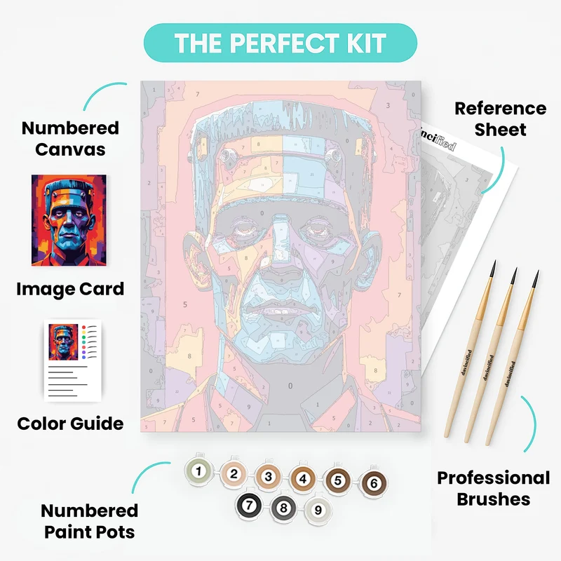 Colorful Frankenstein Monster Portrait - Paint by Numbers Kit