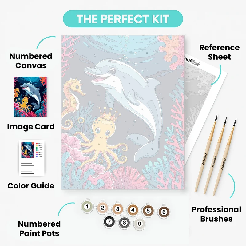 Underwater Adventure with Dolphin and Sea Friends - Paint by Numbers Kit