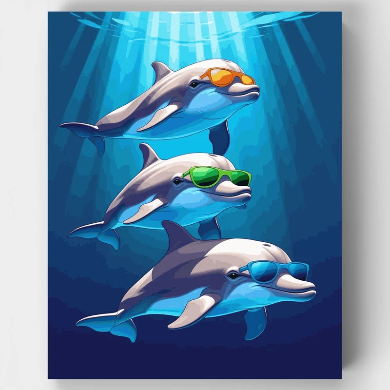 Cool Dolphins in Sunglasses - Paint by Numbers Kit