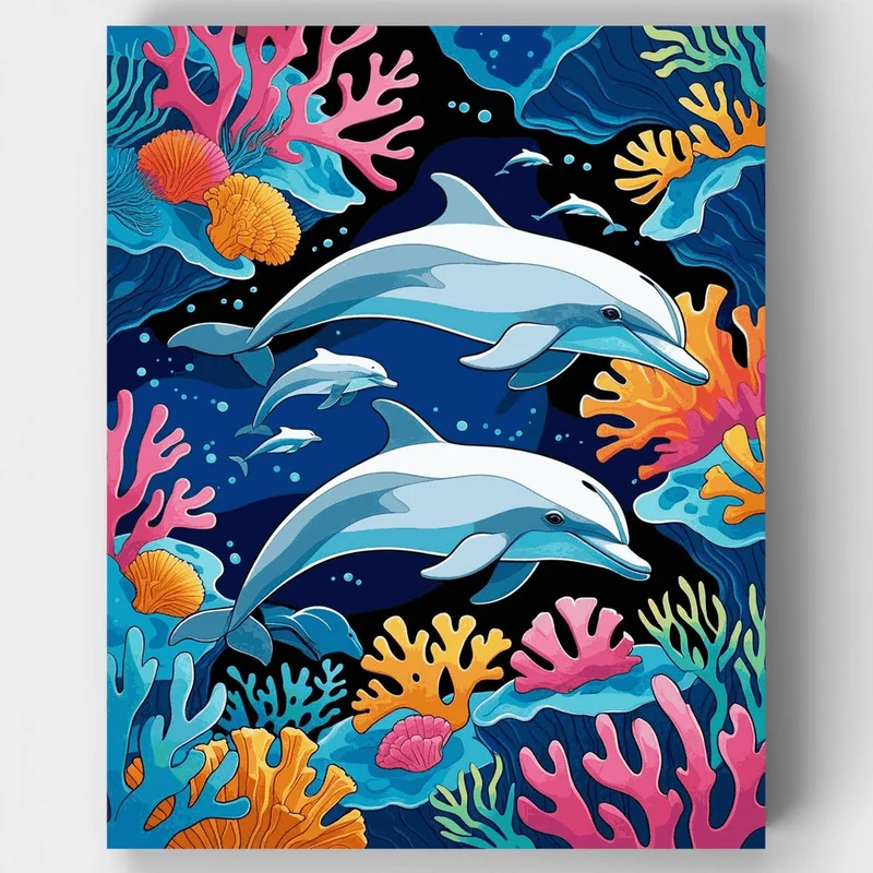 Dolphins in Coral Reef - Paint by Numbers Kit