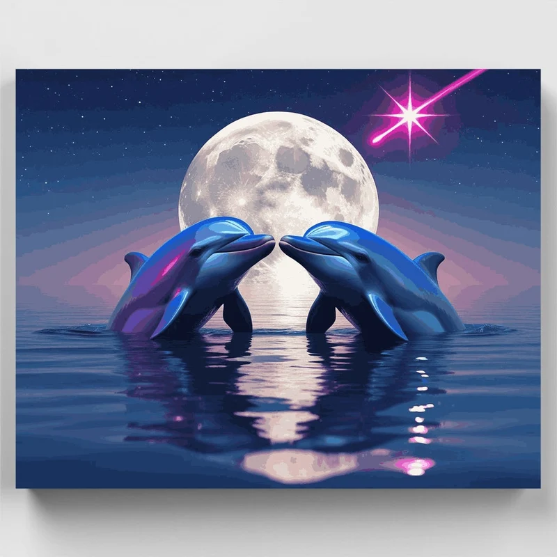 Mystical Dolphins Under Moonlight - Paint by Numbers Kit