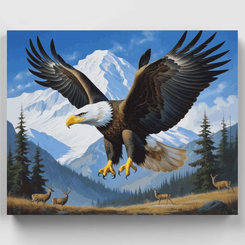 Majestic Eagle Over Mountain Valley - Paint by Numbers Kit