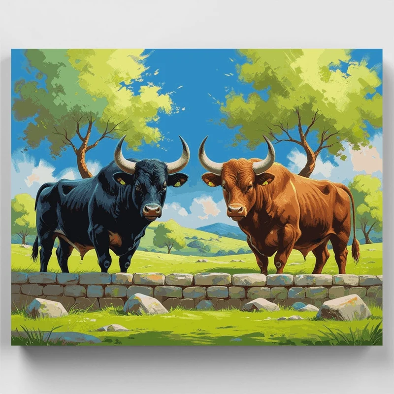 Two Bulls Standing Side by Side - Paint by Numbers Kit