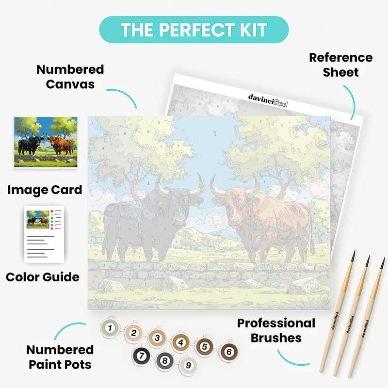 Two Bulls Standing Side by Side - Paint by Numbers Kit