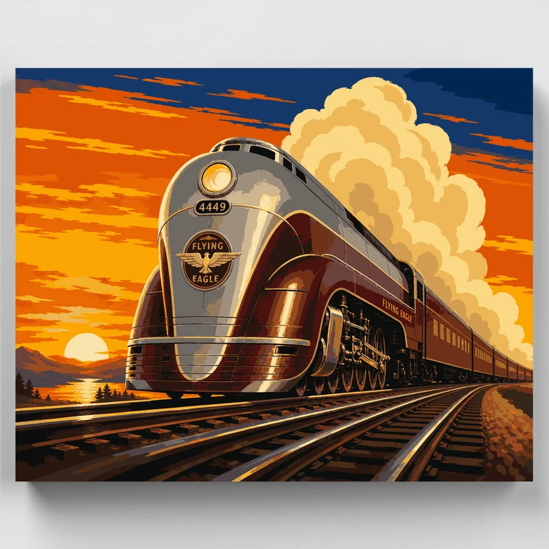 Flying Eagle 4449 Art Deco Steam Locomotive - Paint by Numbers Kit