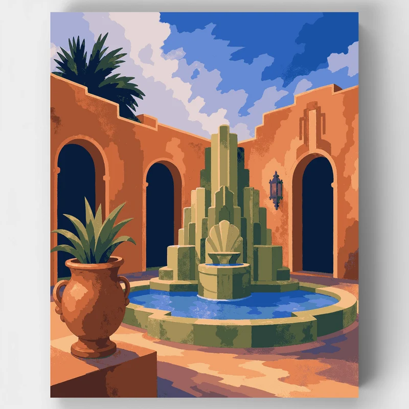 Art Deco Courtyard Fountain - Paint by Numbers Kit