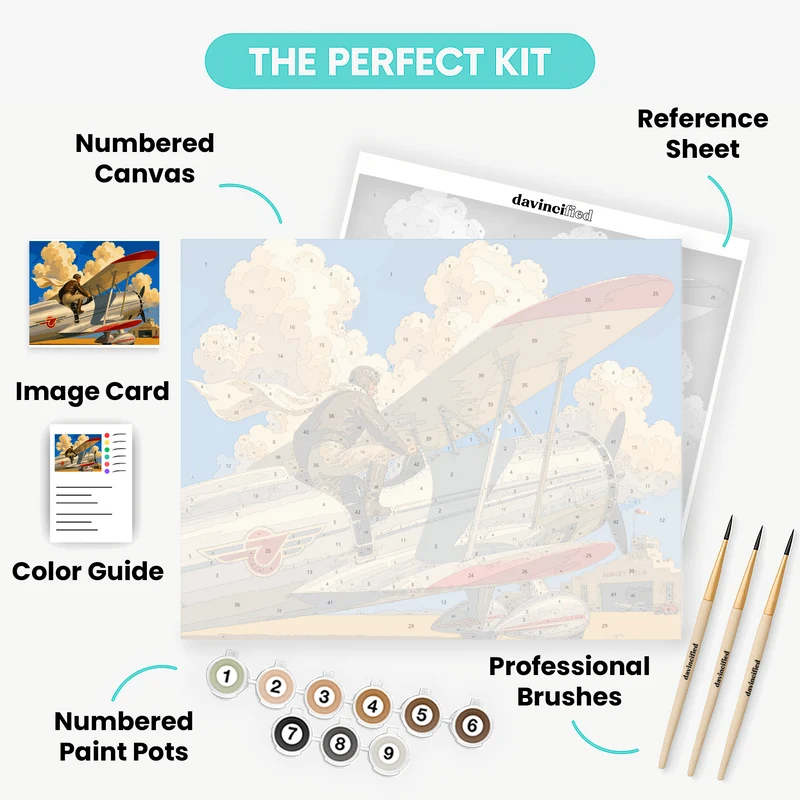 Art Deco Aviator at Sunset Field - Paint by Numbers Kit