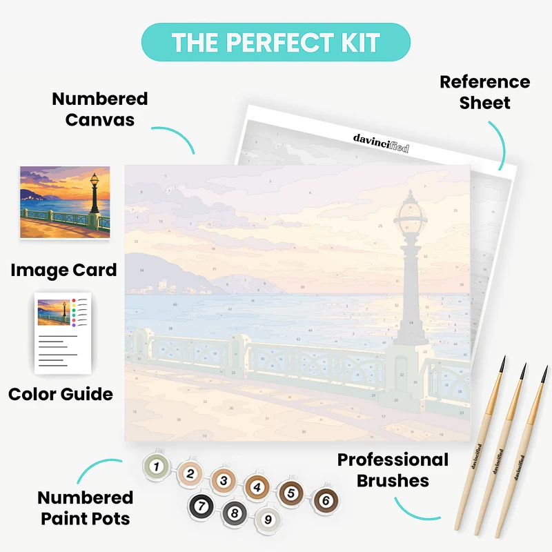 Art Deco Seaside Promenade at Sunset - Paint by Numbers Kit