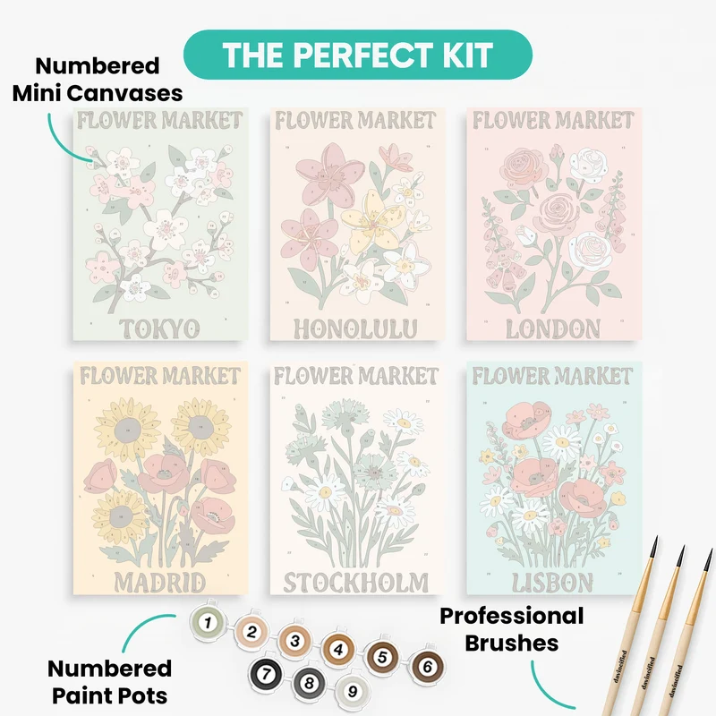 World Flower Markets - Mini Paint by Numbers Set
