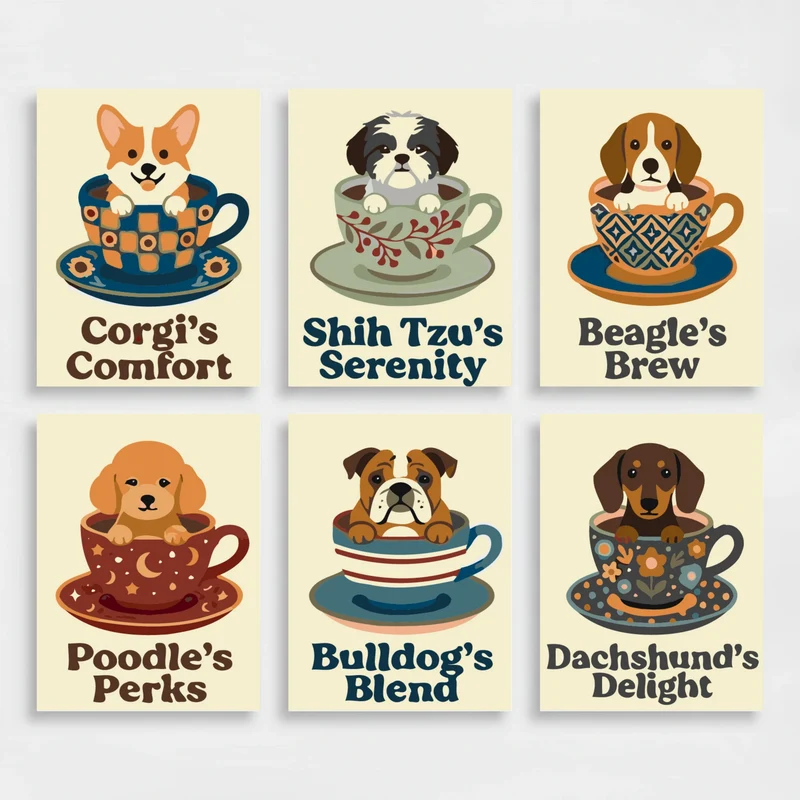 Puppies in Teacups - Mini Paint by Numbers Set