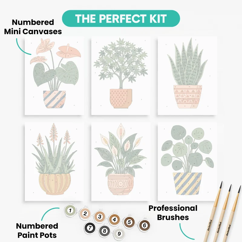 Botanical Houseplants - Mini Paint by Numbers Set