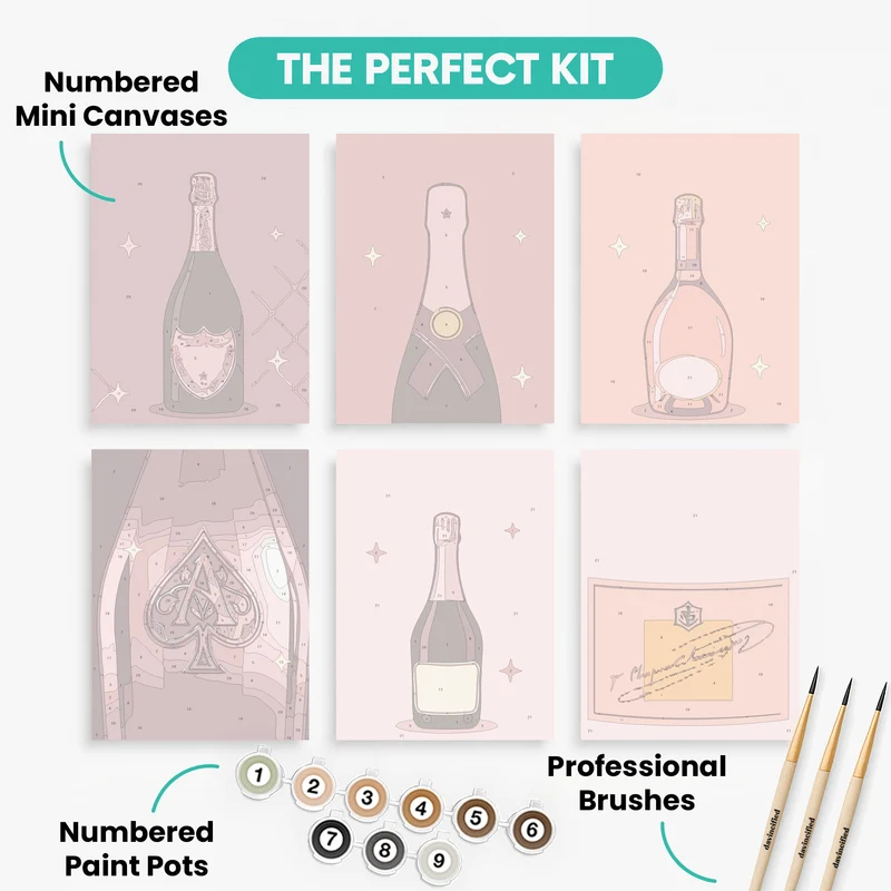 Rosé All Day Champagne Bottles - Mini Paint by Numbers Set