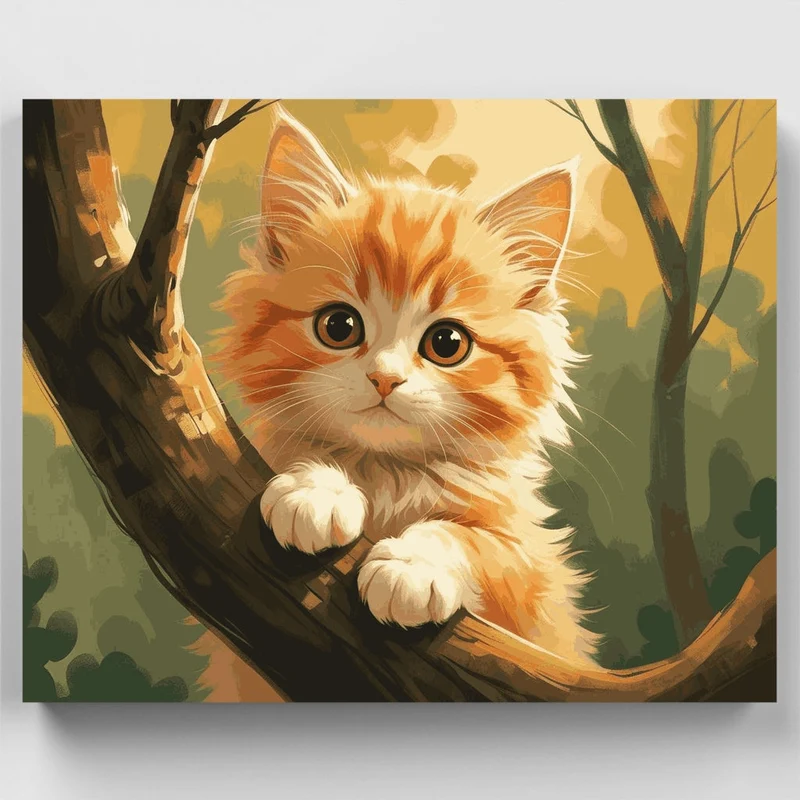 Adorable Orange Kitten in Tree - Paint by Numbers Kit