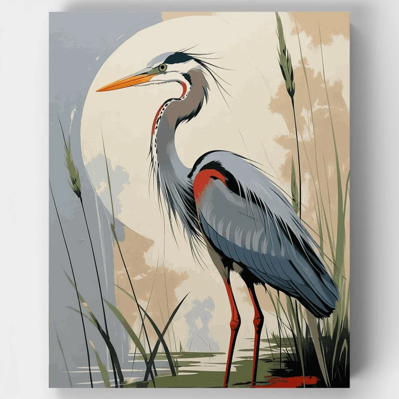 Great Blue Heron in Marsh - Paint by Numbers Kit