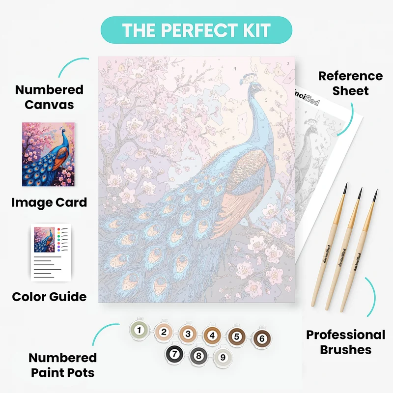 Majestic Peacock in Cherry Blossom Garden - Paint by Numbers Kit