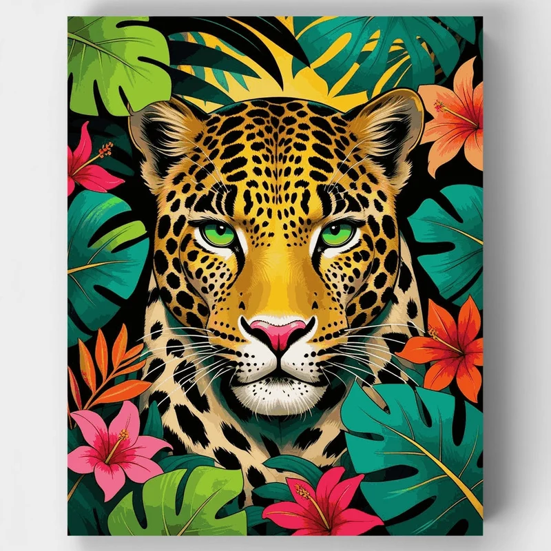 Tropical Jaguar in Jungle Paradise - Paint by Numbers Kit