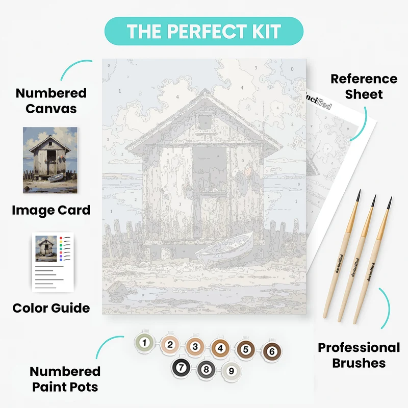 Weathered Fishing Shack by the Sea - Paint by Numbers Kit